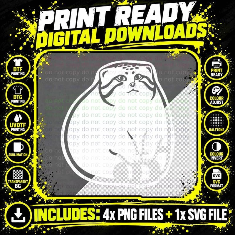 Pallas's Cat Paws on Tail.stylized Art of a Cute Chonker Png SVG Digital Bundle