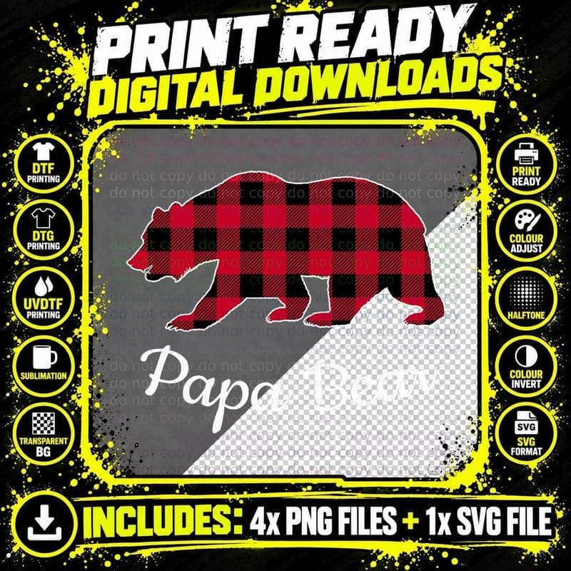 Papa Bear Pajama Red Buffalo Plaid T-Shirt Png SVG Digital Bundle