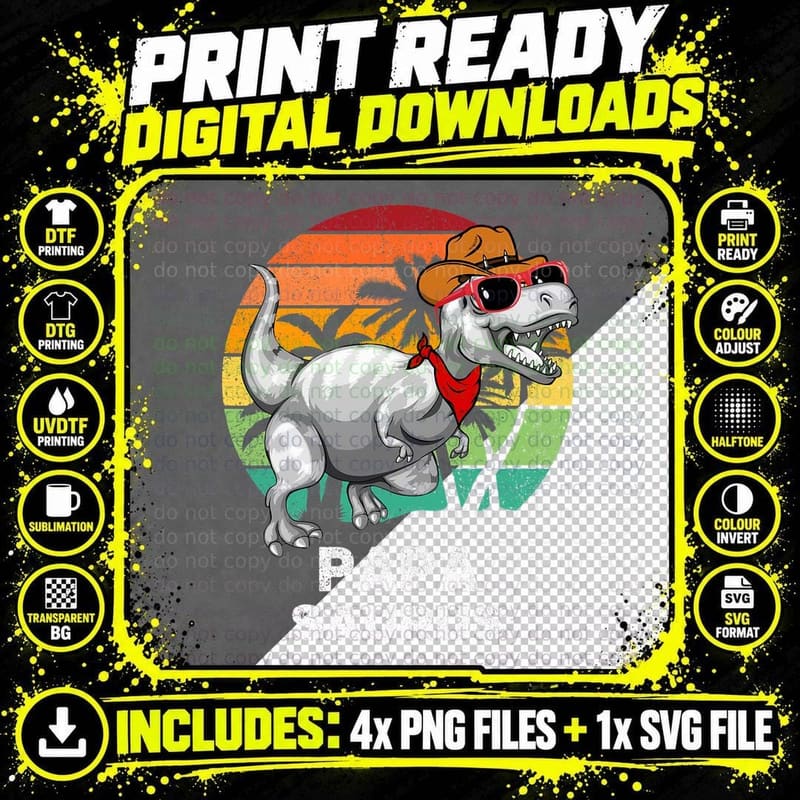 Papasaurus Funny T Rex Dinosaur Papa Saurus Family Png SVG Digital Bundle