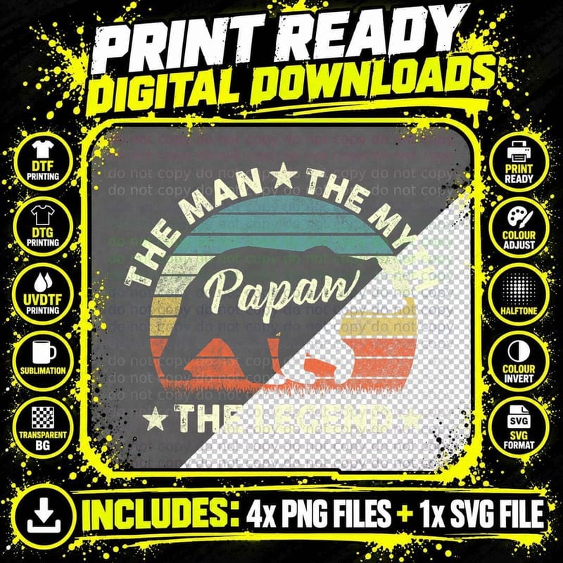 Papaw Bear Shirt Gift for Father's Day the Man Myth Png SVG Digital Bundle