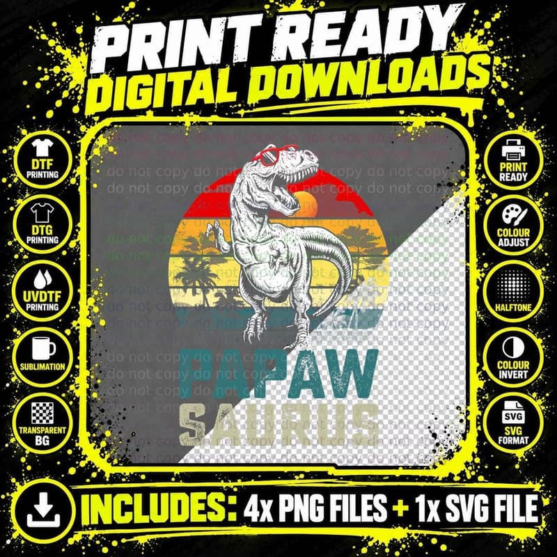 Papawsaurus T Rex Dinosaur Papaw Saurus Fathers Day Png SVG Digital Bundle