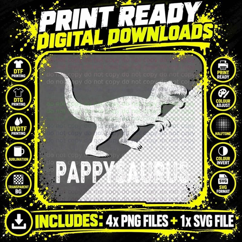 Pappysaurus Shirt Pappy Dinosaur Fathers Day Men Daddy Png SVG Digital Bundle