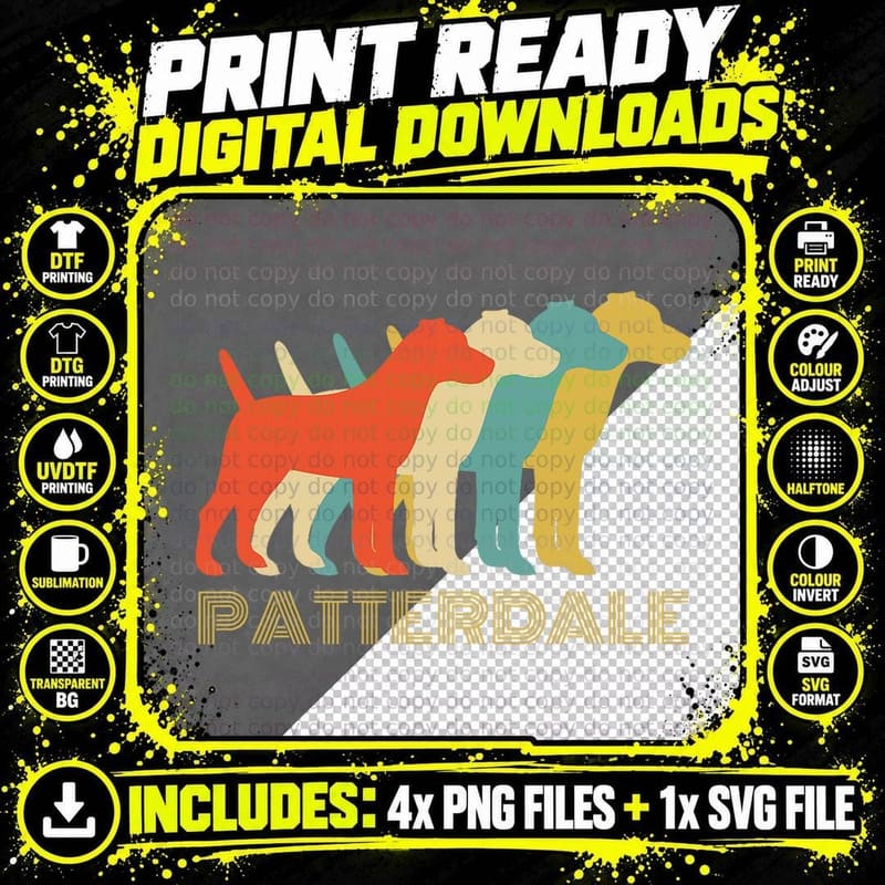 Patterdale Terrier Dog Breed Vintage Look T-Shirt Png SVG Digital Bundle