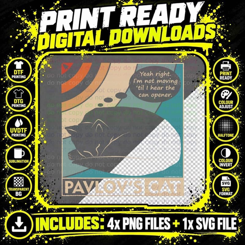 Pavlov's Cat Funny Psychology (Clr) T-Shirt Png SVG Digital Bundle