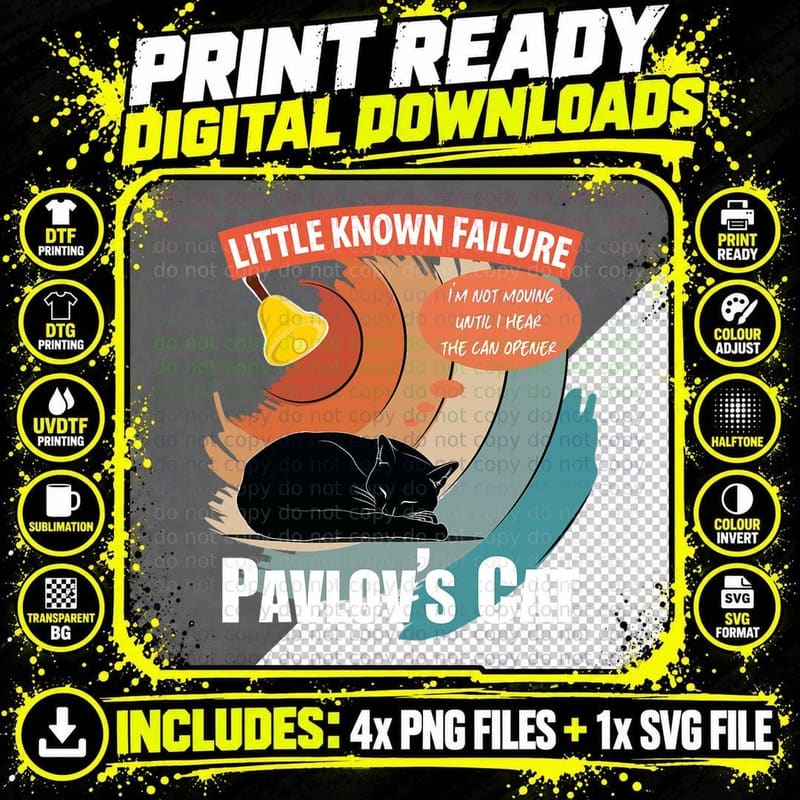 Pavlov's Cat Little Known Failure Funny Psychology Cat Png SVG Digital Bundle