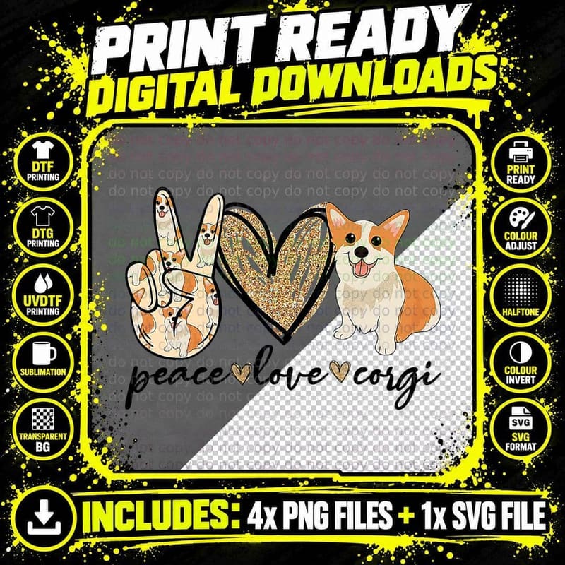 Peace Love Corgi Cute Dog Mom Mors Day Corgi Lover Png SVG Digital Bundle