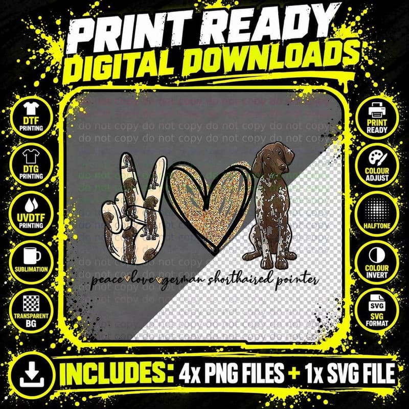 Peace Love GSP German Shorthaired Pointer Dog Lover Gift Png SVG Digital Bundle