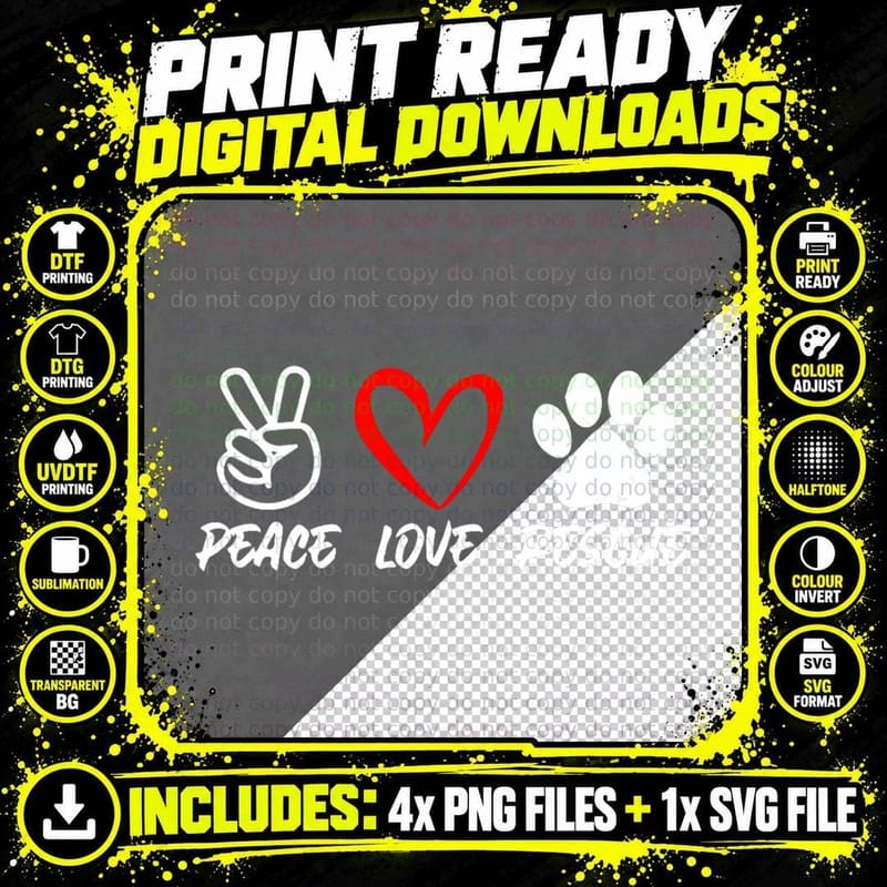 Peace Love Rescue Dog Lover in Your Life Png SVG Digital Bundle