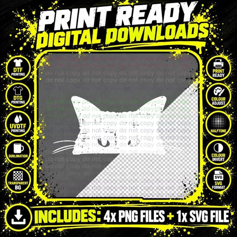 Peeking Black Cat Pocket Cute Men Women Kids Boys Girls Png SVG Digital Bundle