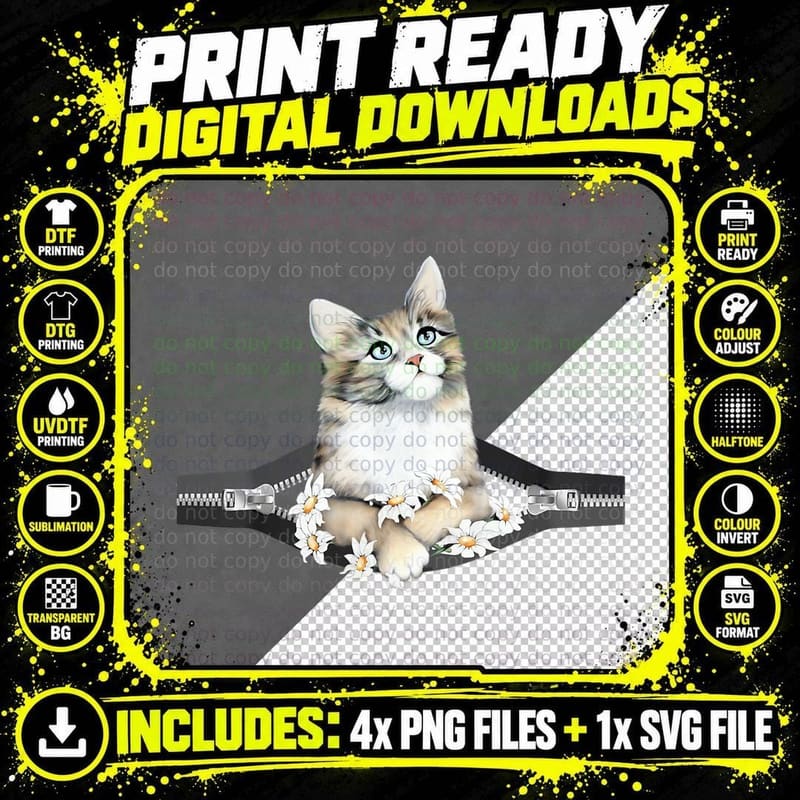 Peeking Cat, White Cat in Pocket T-Shirt Cats Tee Shirt Png SVG Digital Bundle