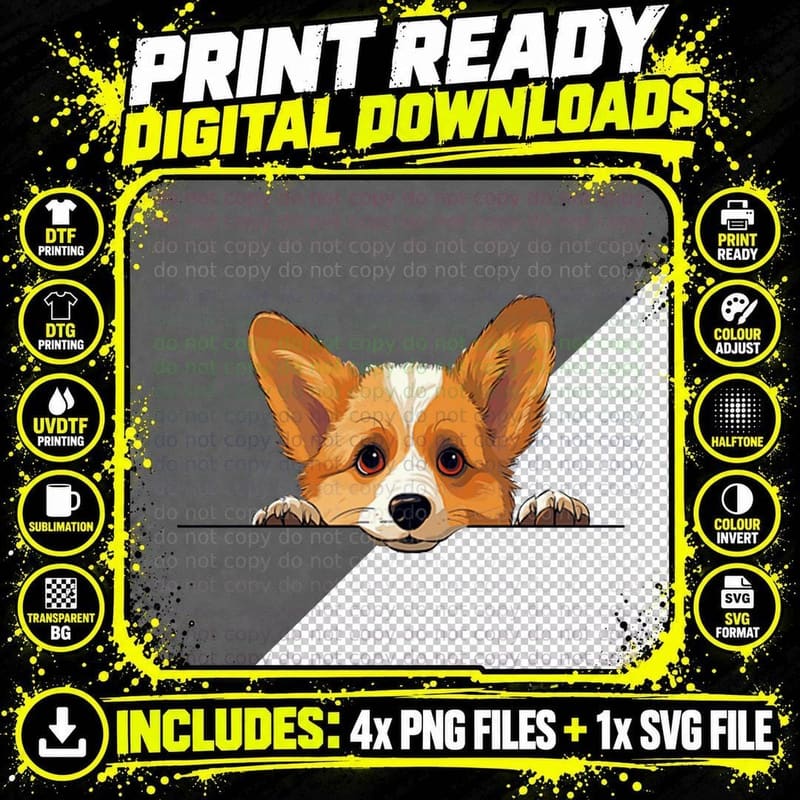 Peeking Dog Corgi Puppy in Pocket Dog Mom Pet Lover Png SVG Digital Bundle