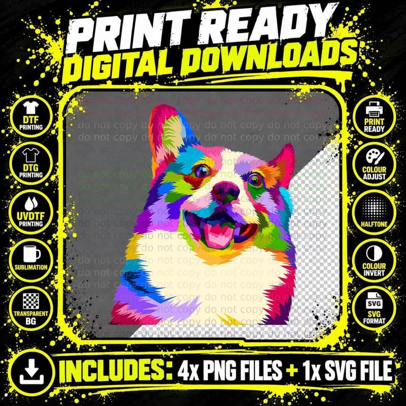 Pem Welsh Corgi Colorful Pop Art Portrait for Dog Lovers Png SVG Digital Bundle