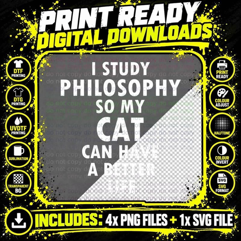 Philosophy Student Gift Funny Cat Philosopher T-Shirt Png SVG Digital Bundle
