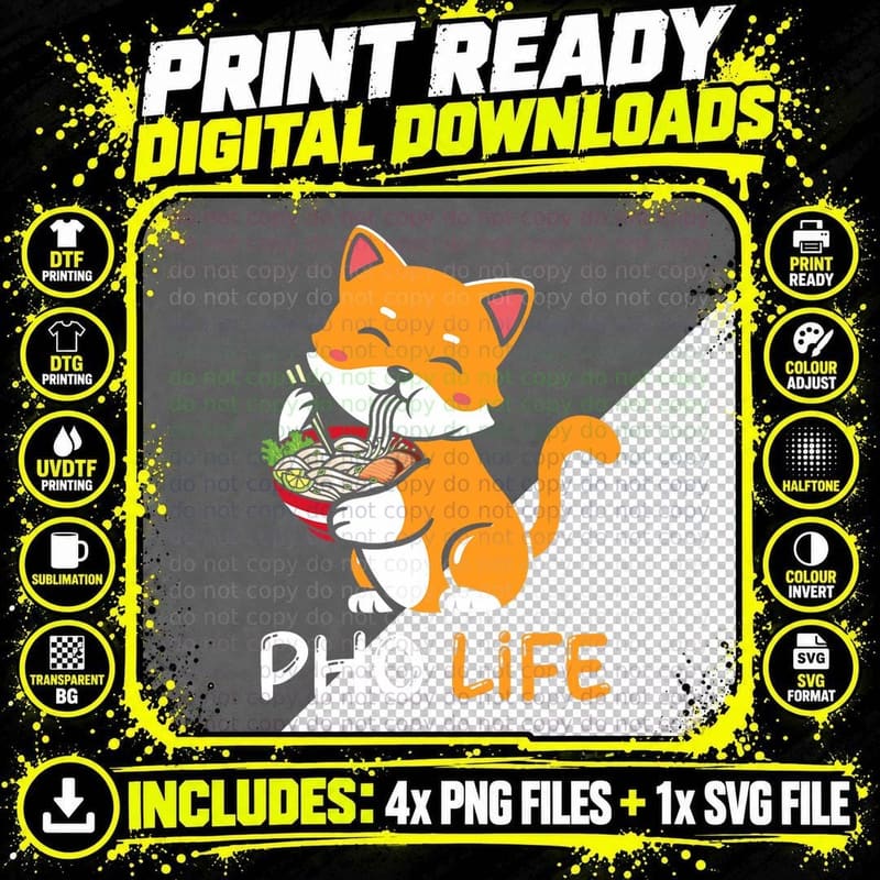Pho Soup Cat Pho Life Funny Asian Vietnamese T-Shirt Png SVG Digital Bundle