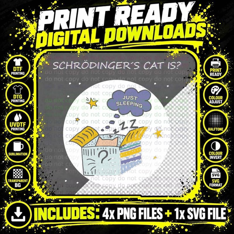 Physics Quantal Student Nerd Dead Alive Schrödinger Cat Png SVG Digital Bundle
