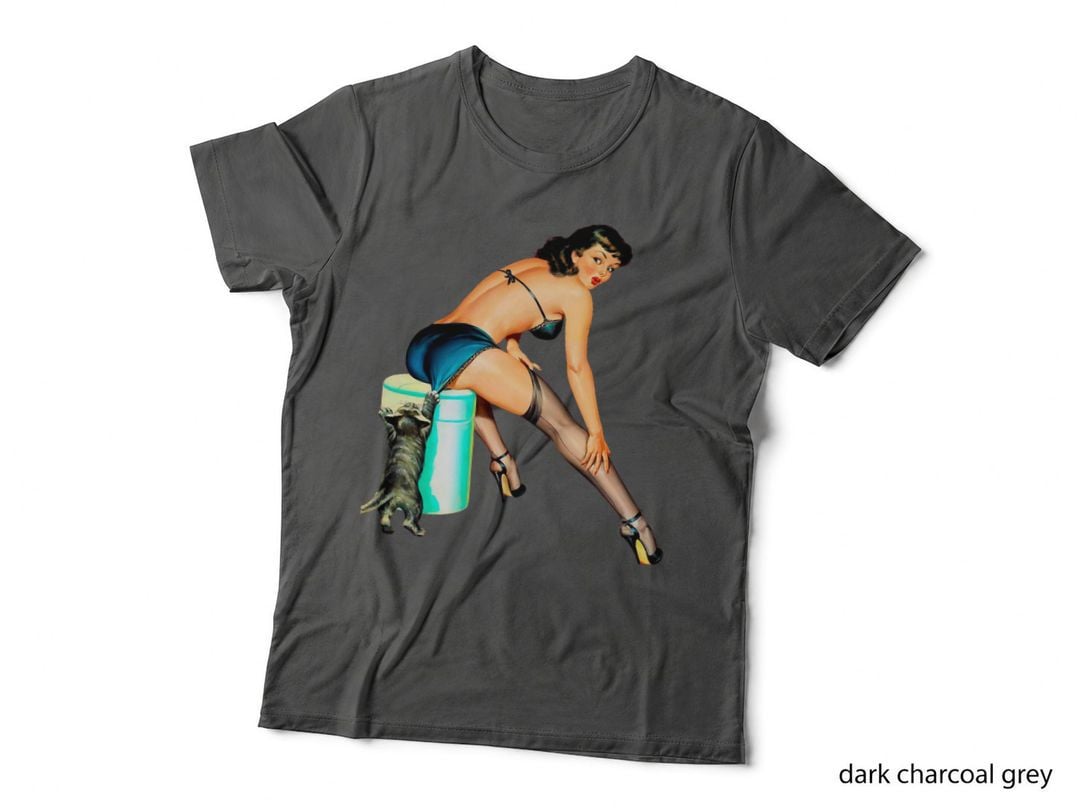 Pin up Girl Cat Funny Retro Vintage T-Shirt