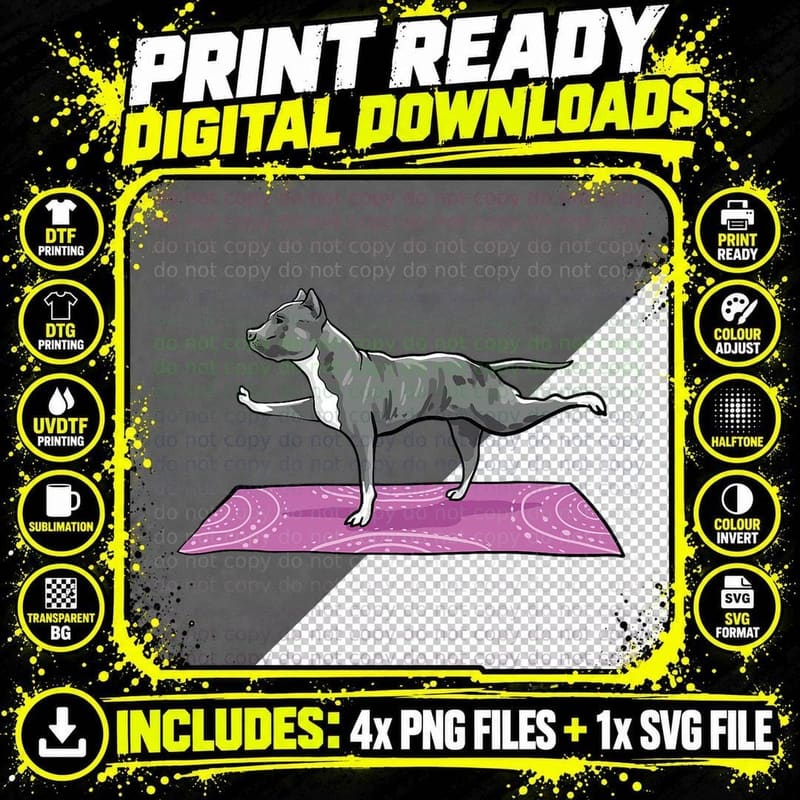 Pitbull Doing Yoga Funny Pitbull Dog Lover Yogi Teacher Png SVG Digital Bundle