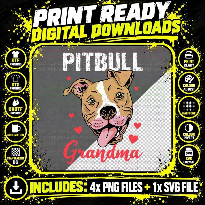 Pitbull Grandma Pawma Dog Grandparents Dog Lover T-Shirt Png SVG Digital Bundle