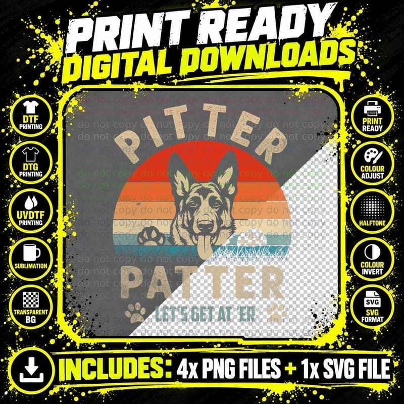 Pitter Tshirt Patter German Shepherd Dog Funny Vintage Png SVG Digital Bundle