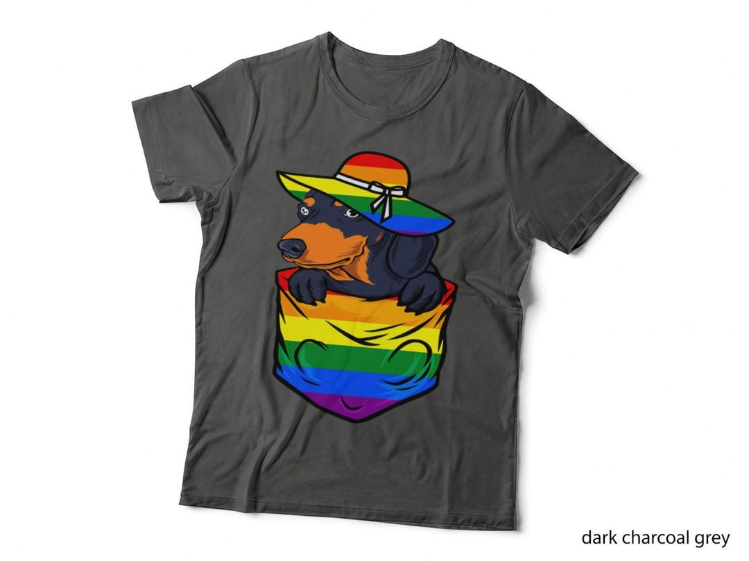 Pocket Dachshund LGBT-Q Doxie Dog Gay Pride Rainbow Flag T-Shirt