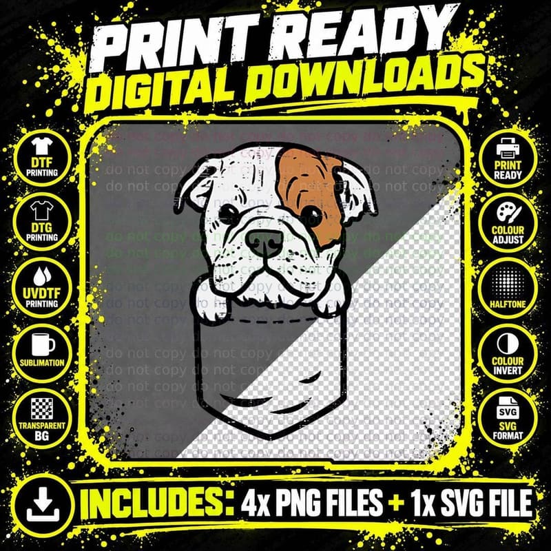 Pocket English Bulldog Puppy Cute Pet Dog Lover Owner Png SVG Digital Bundle
