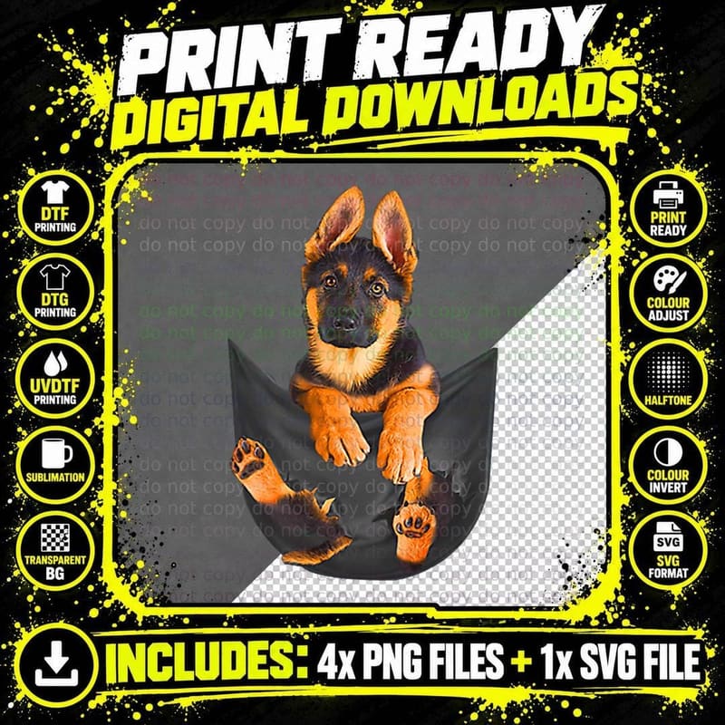 Pocket German Shepherd Puppy! Cute Dog Lover T-Shirt Png SVG Digital Bundle