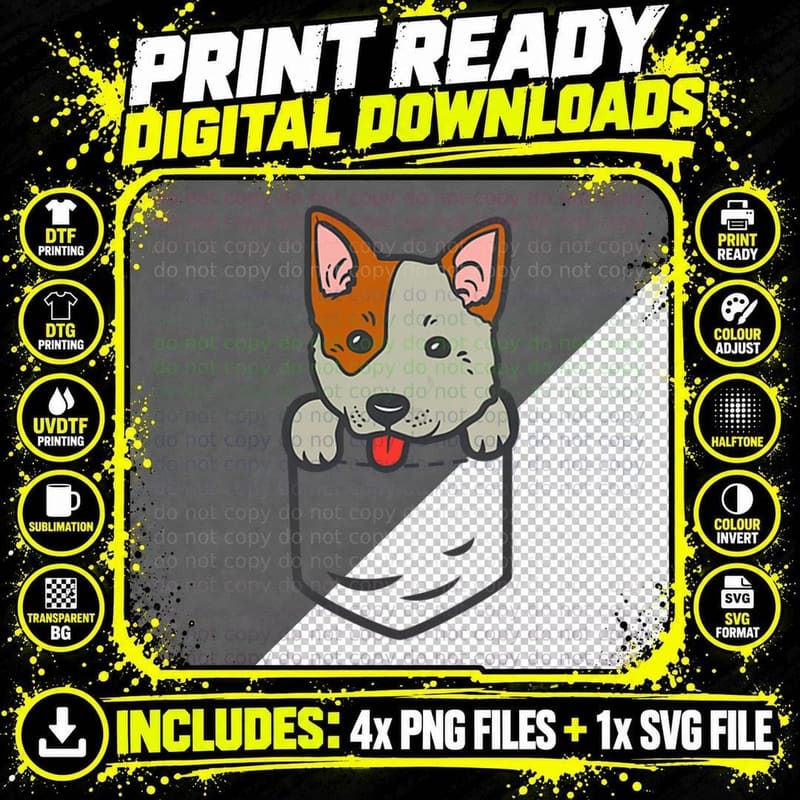 Pocket Heeler Animal Pet Blue Red Australian Cattle Dog Png SVG Digital Bundle