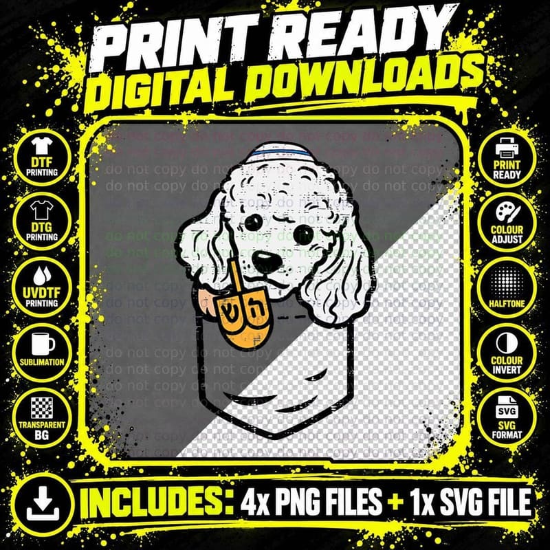 Pocket Poodle Dog Jewish Hanukkah Pajamas Chanukah Pjs Png SVG Digital Bundle