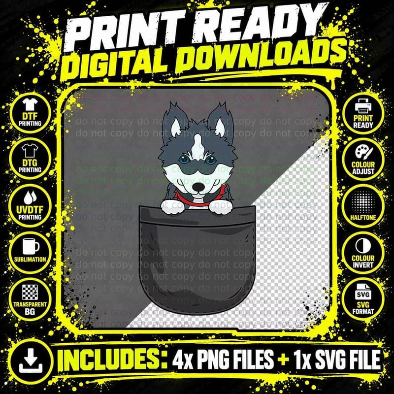 Pomsky Mama Dad Dog in Bag Cute Funny Animals T-Shirt Png SVG Digital Bundle