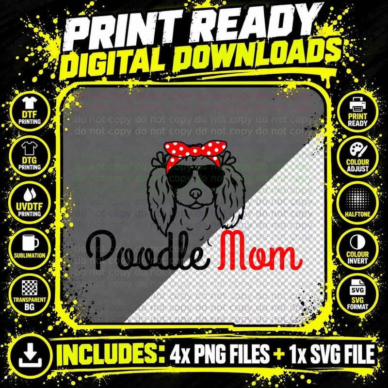 Poodle Mom Vintage Funny Cute Dog Poodle Mama T-Shirt Png SVG Digital Bundle
