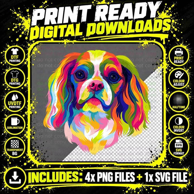 Pop Art Cavalier King Charles Spaniel Cute Dog Lover Png SVG Digital Bundle