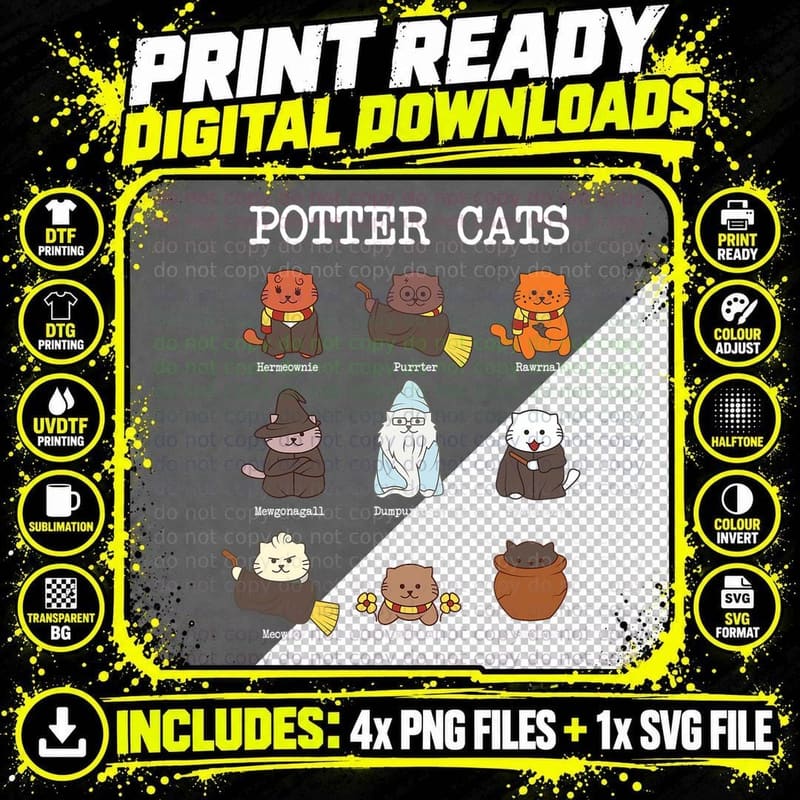 Potter Cats Funny Gifts for Cat Lovers T-Shirt Png SVG Digital Bundle
