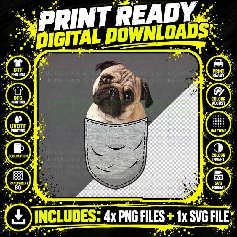 Pug Carlin Carlino Chest Bag Pocket Dog Owners T-Shirt Png SVG Digital Bundle