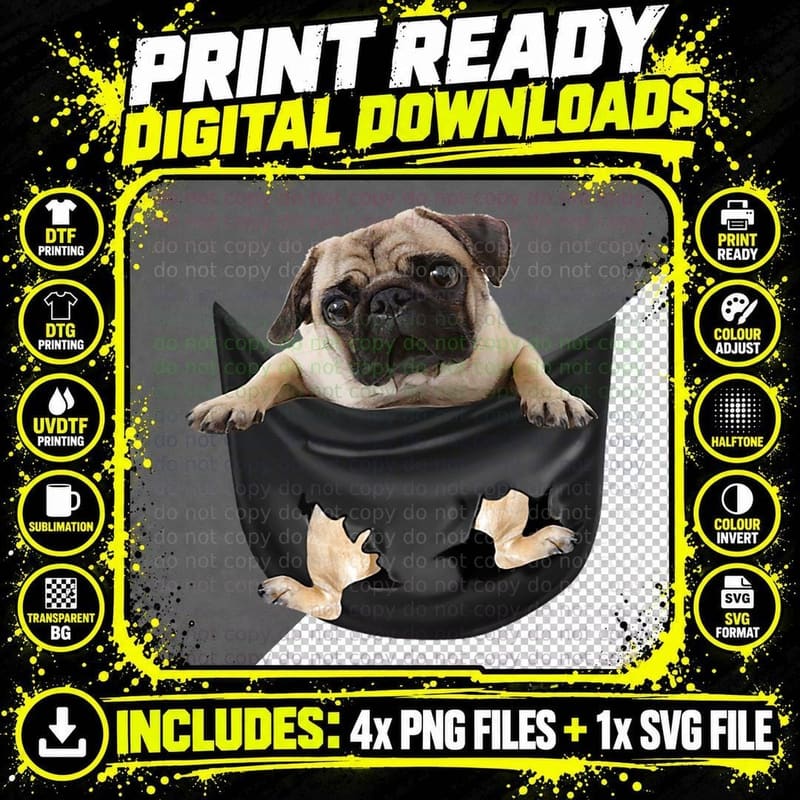 Pug in Pocket Funny Dog Lovers Costume Gifts T-Shirt Png SVG Digital Bundle