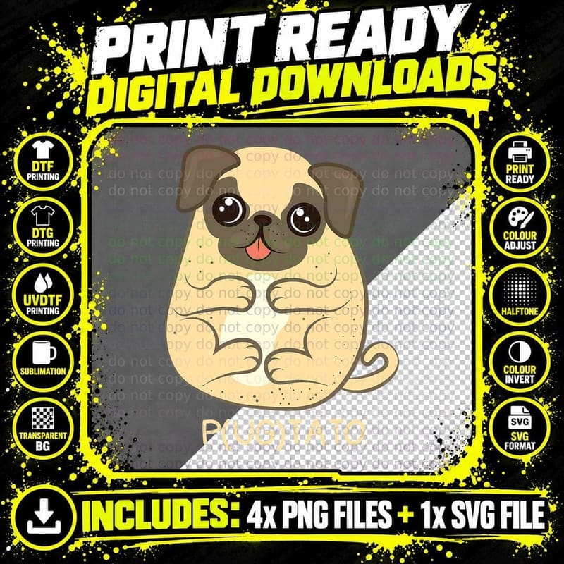 Pugtato Pug Potato Dog Lover T-Shirt Gift Png SVG Digital Bundle