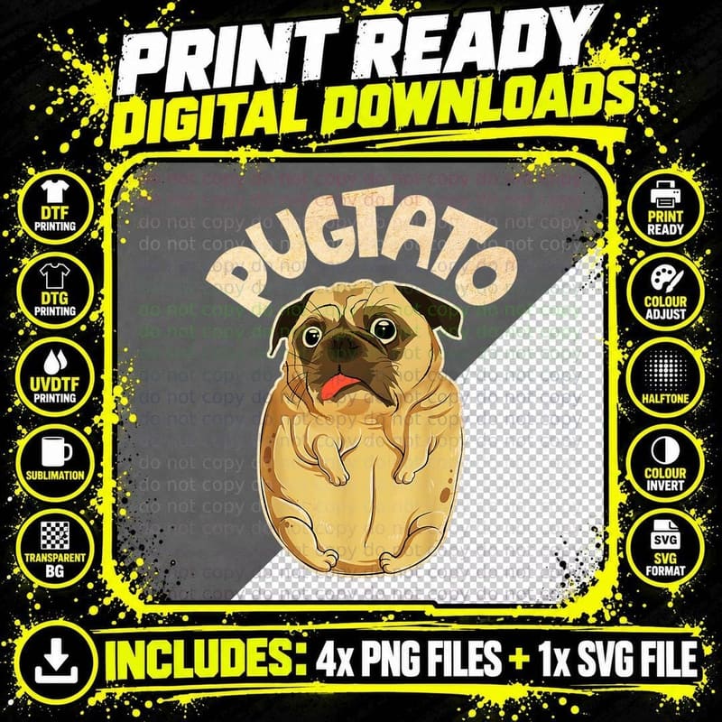 Pugtato Pug Potato Dog Lovers Costume Meme T-Shirt Png SVG Digital Bundle