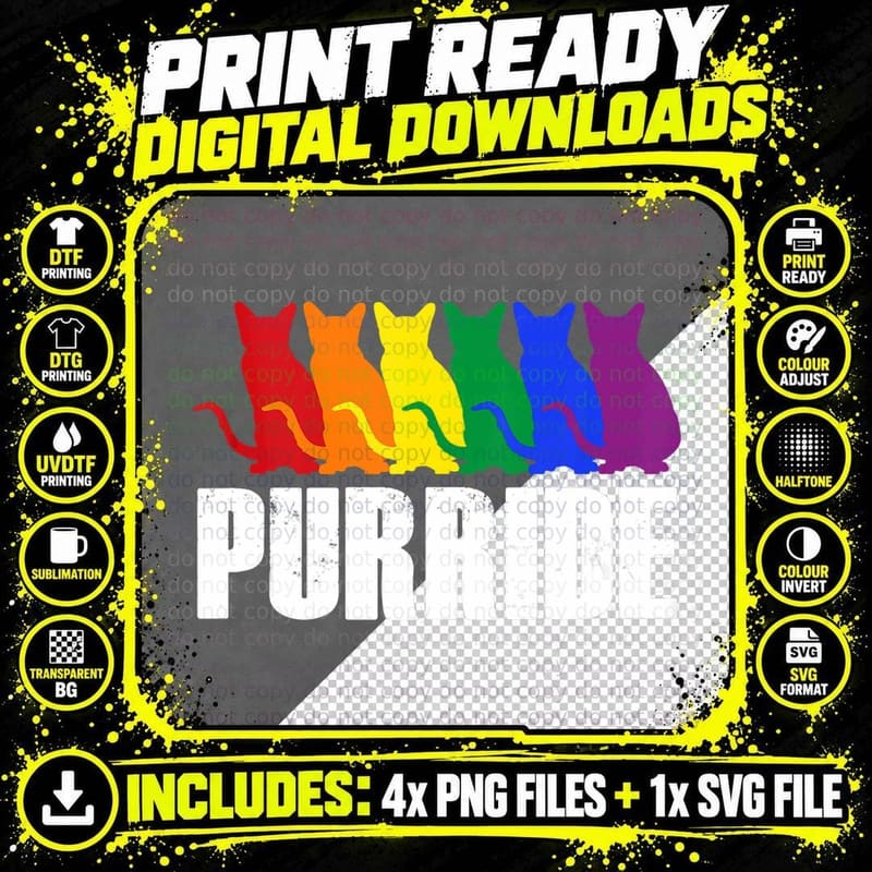 Purride Pride Cat Shirt LGBT Rainbow Cats Lover Pride Png SVG Digital Bundle