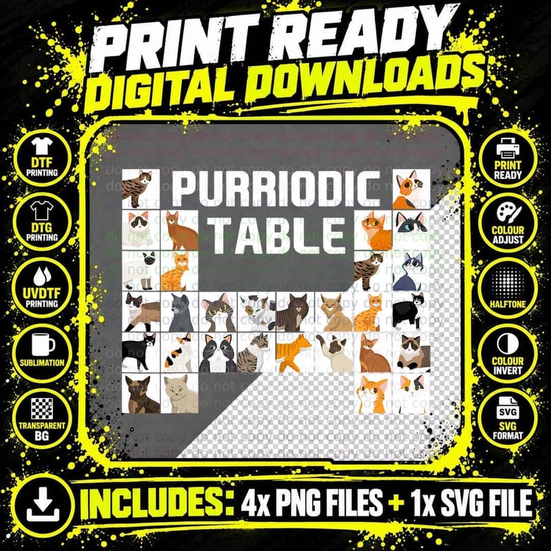 Purriodic Table Cat Science Funny Periodic Table Science Png SVG Digital Bundle
