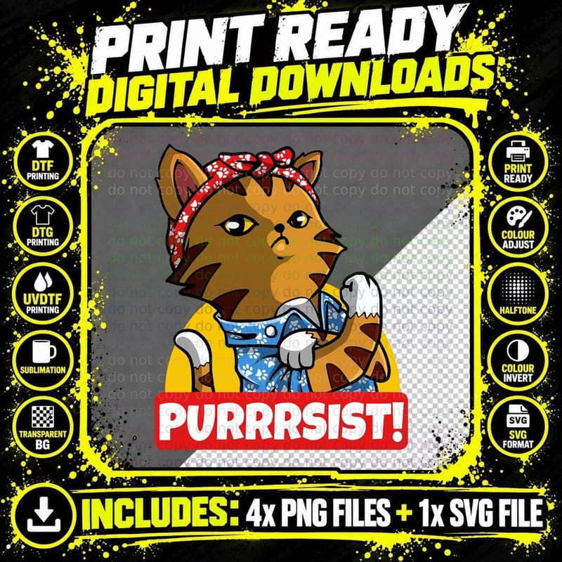 Purrrsist Cat Kitten Lover Funny Strong Girl Pet Owner Png SVG Digital Bundle
