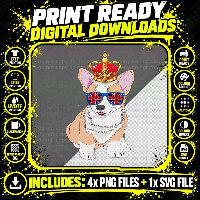 Queens Platinum Jubilee 70 Years Souvenir British Corgi Png SVG Digital Bundle