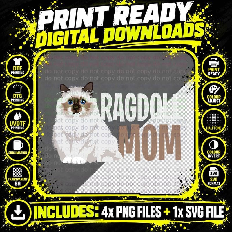 Ragdoll Cat Mom Funny Cat Owner Lovers T-Shirt Png SVG Digital Bundle