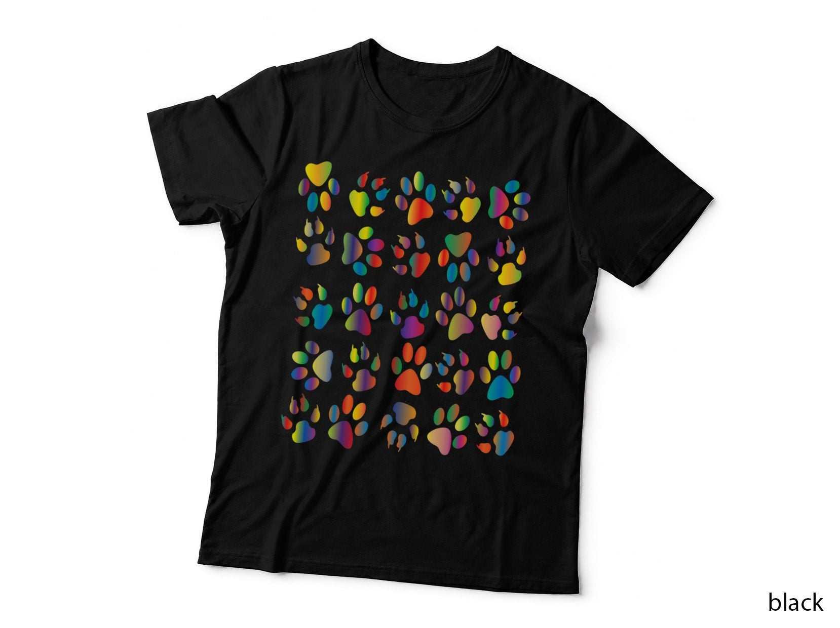 Rainbow Colored Cat and Dog Paw Print T-Shirt