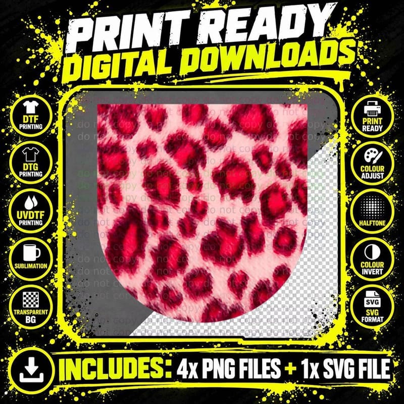 Red Pink Leopard Print Pocket Design - Wild Cat Lover Png SVG Digital Bundle
