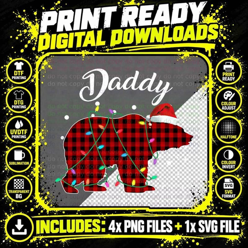 Red Plaid Daddy Bear Matching Buffalo Pajama T-Shirt Png SVG Digital Bundle