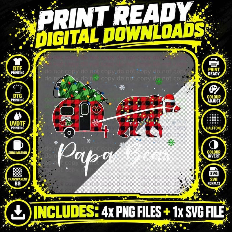 Red Plaid Papa Bear Matching Buffalo Pajama T-Shirt Png SVG Digital Bundle