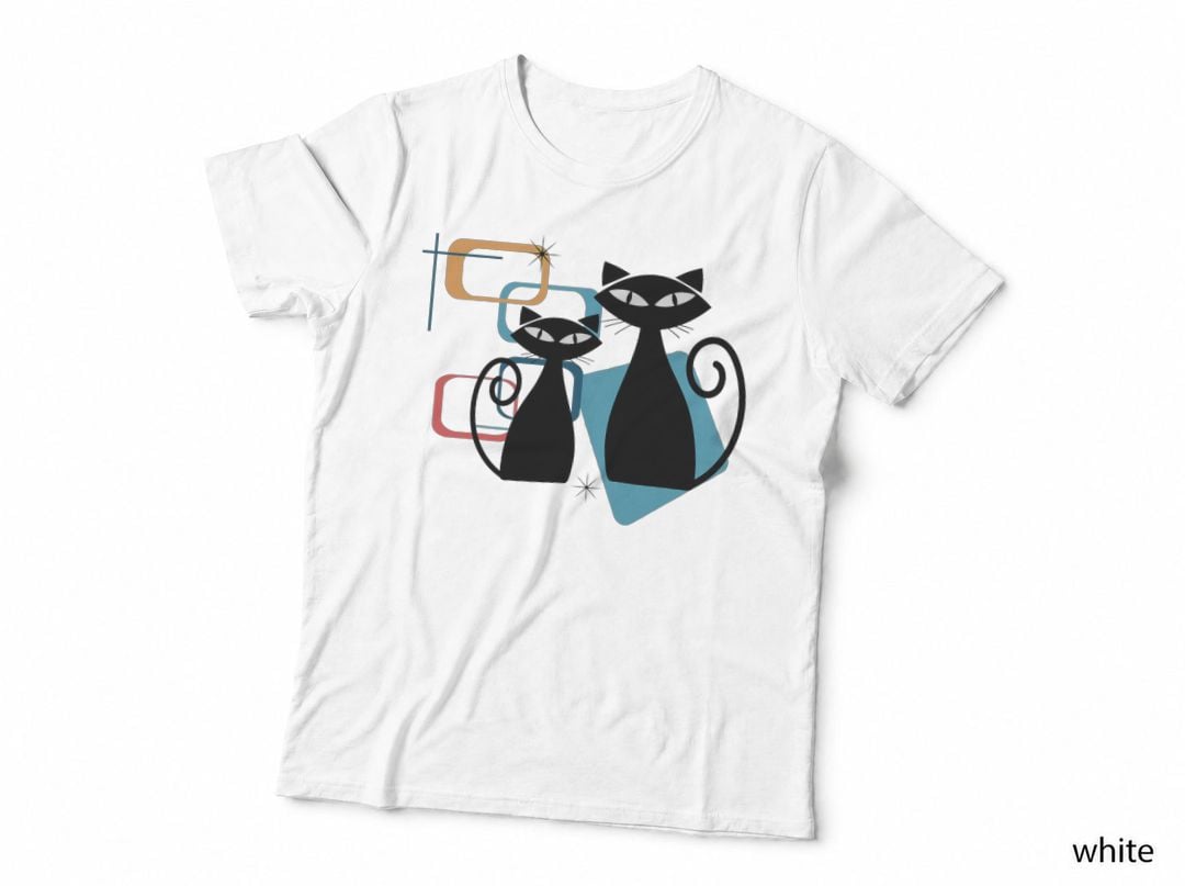 Retro Atomic Age Mid-Century Twin Cat Vintage Modern Design T-Shirt