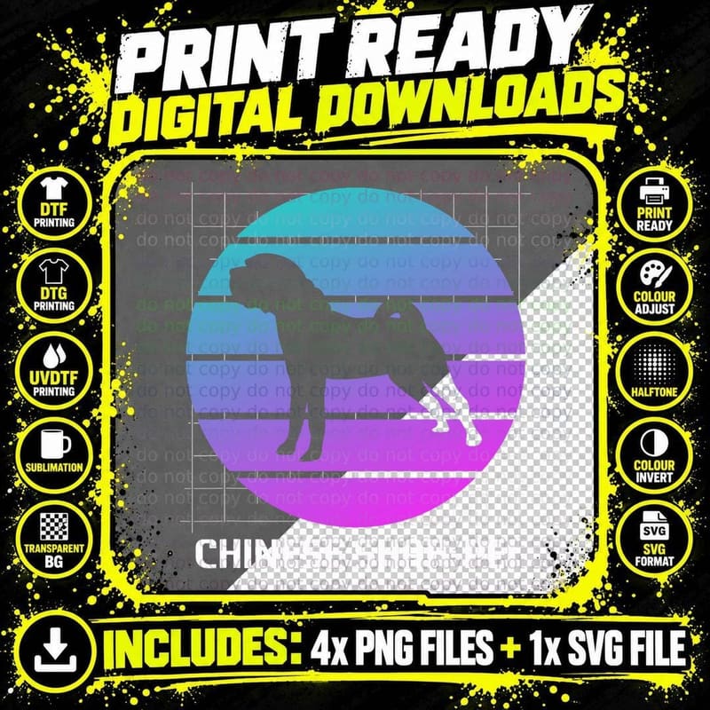 Retro Chinese Shar-Pei Dog Lover T-Shirt Png SVG Digital Bundle