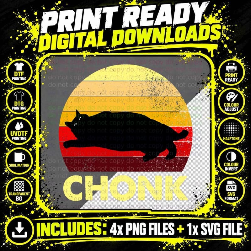 Retro Funny Chonk Cat T-Shirt Png SVG Digital Bundle