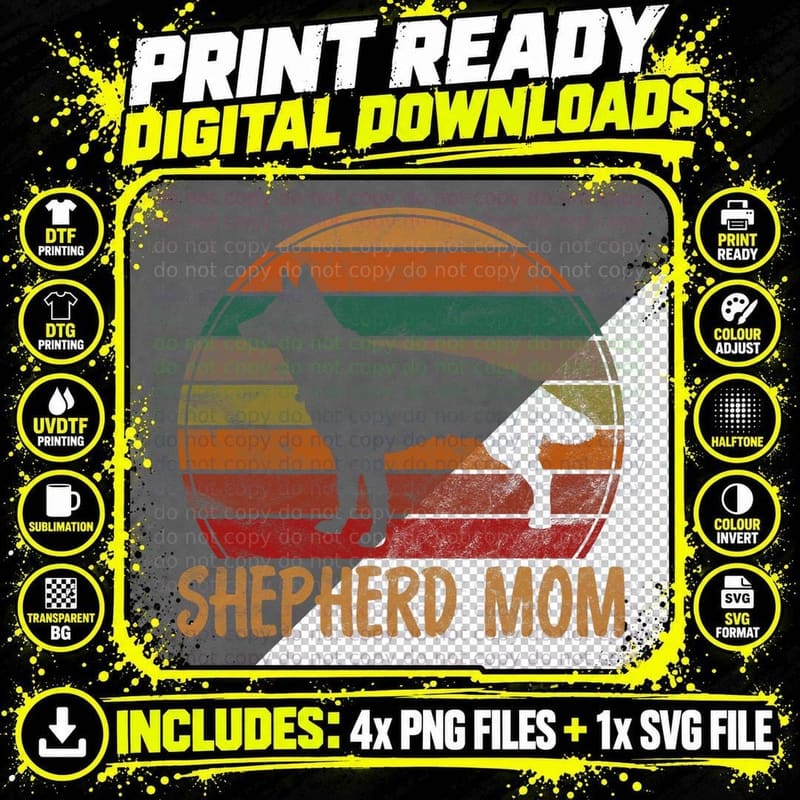 Retro German Shepherd Mom Gift Dog Mother Pet Shepard Png SVG Digital Bundle