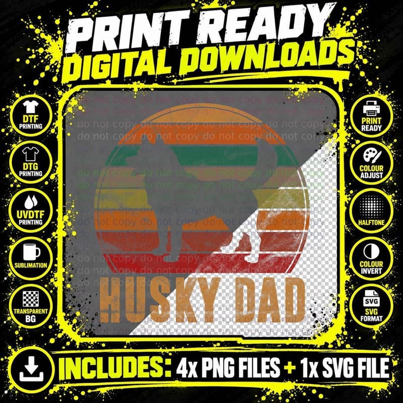 Retro Husky Dad Gift Dog Owner Pet Siberian Huskies Png SVG Digital Bundle